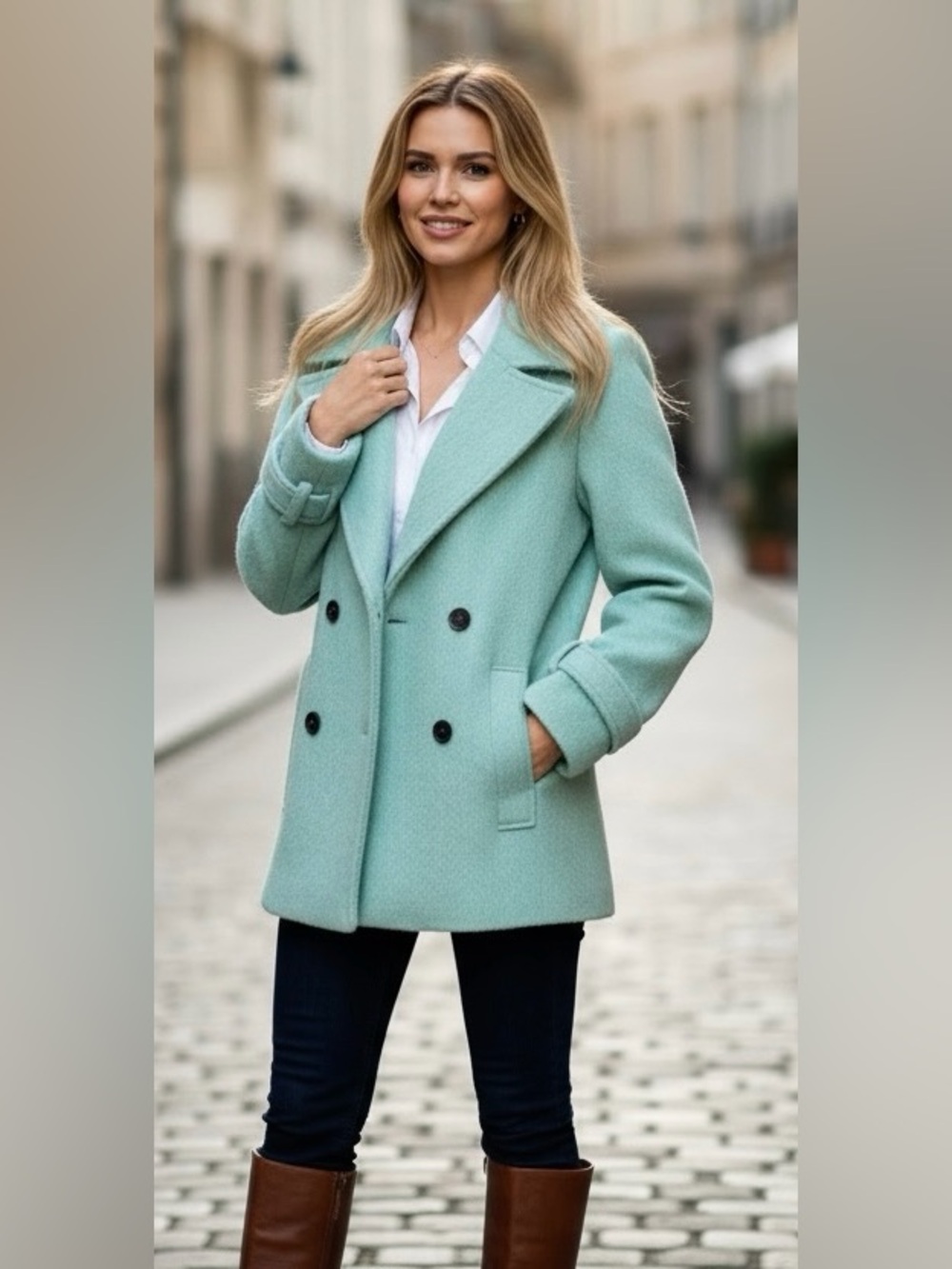AVEC LES FILLES Raglan Sleeve Peacoat In Teal Green Sz Small